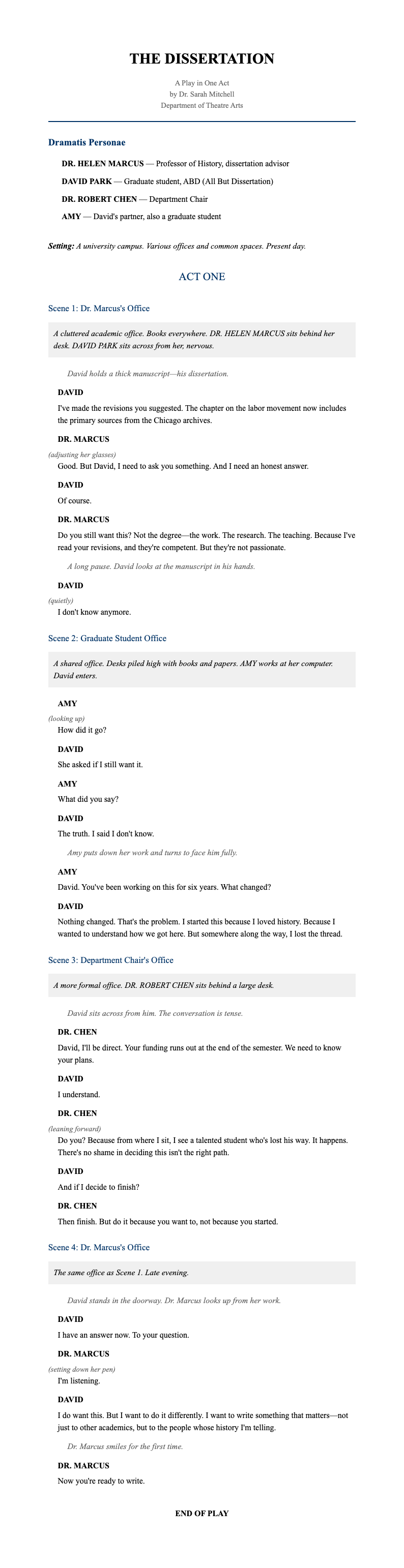 Academic theatre format